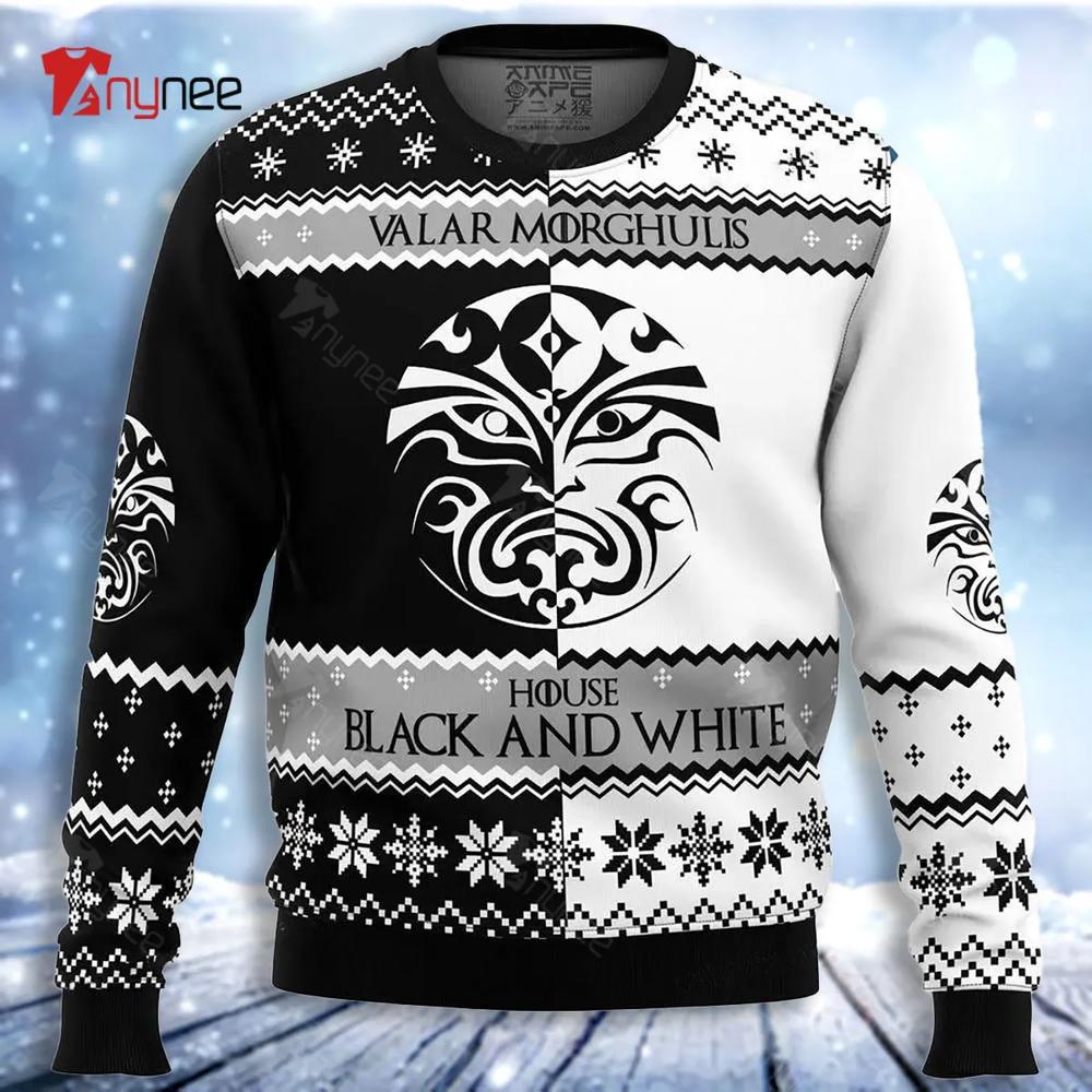 Game Of Thrones House Black And White Womens Ugly Christmas Sweater- Best Christmas Gifts 2023