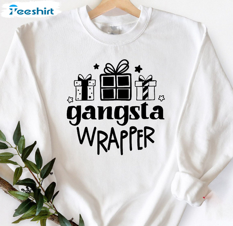 Gangsta Wrapper Shirt, Funny Christmas Unisex Hoodie Long Sleeve