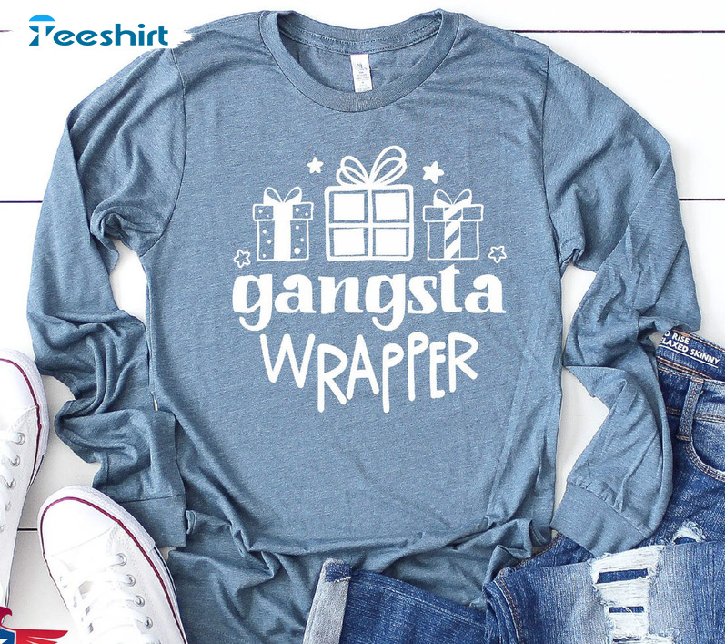 Gangsta Wrapper Shirt, Funny Christmas Unisex Hoodie Long Sleeve