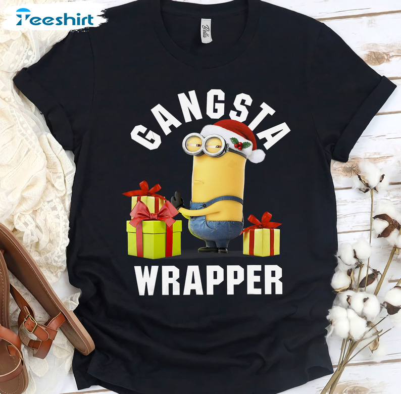 Gangsta Wrapper Sweatshirt, Minions Christmas Long Sleeve Unisex Hoodie