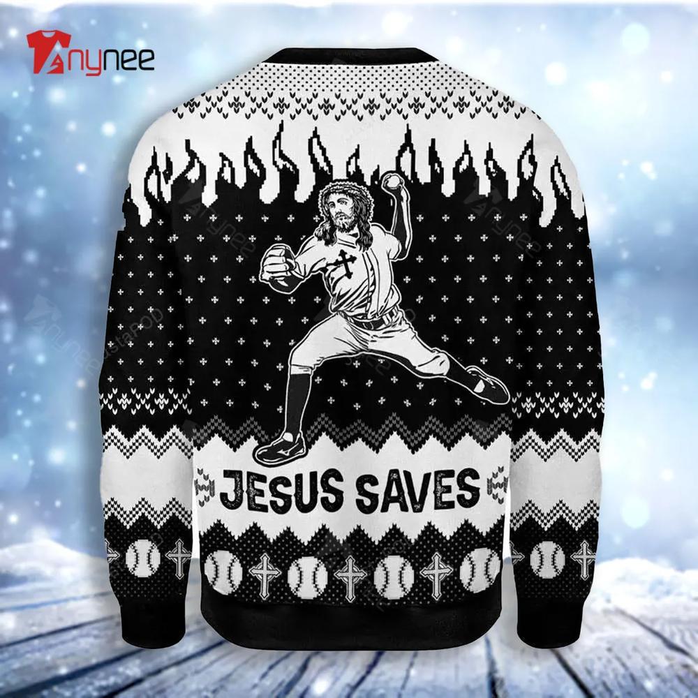 Gearhomies Jesus Saves Baseball Ugly Christmas Sweater- Best Christmas Gifts 2023