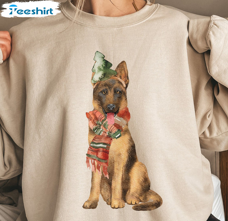 German Shepherd Christmas Shirt – Christmas Tee Tops Short Sleeve Vintage Style