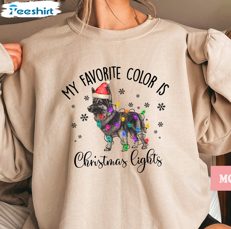 German Shepherd Christmas Shirt – My Favorite Colors Is Christmas Lights Crewneck Unisex T-shirt