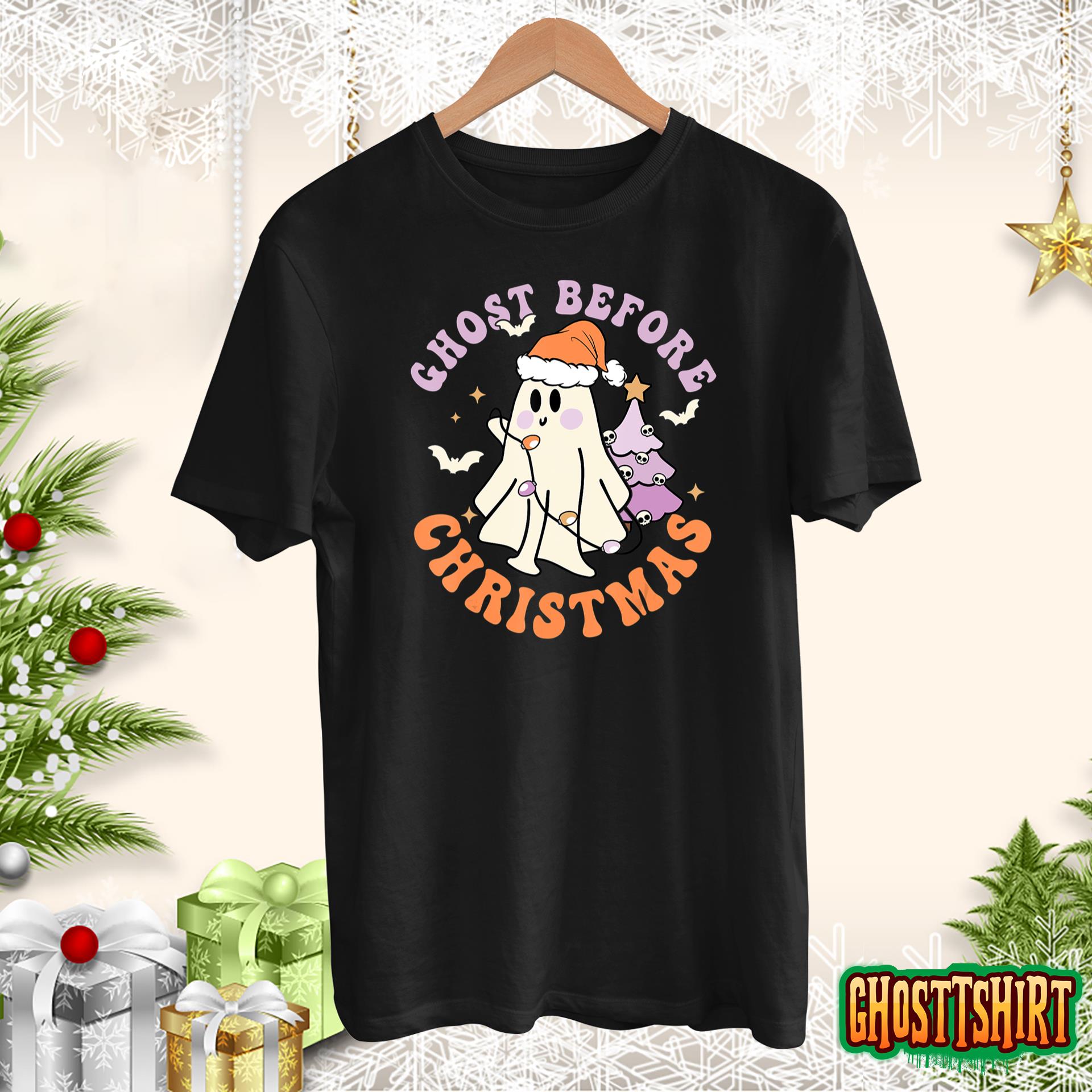 Ghost Before Christmas Retro Halloween Xmas Spooky Season T-Shirt