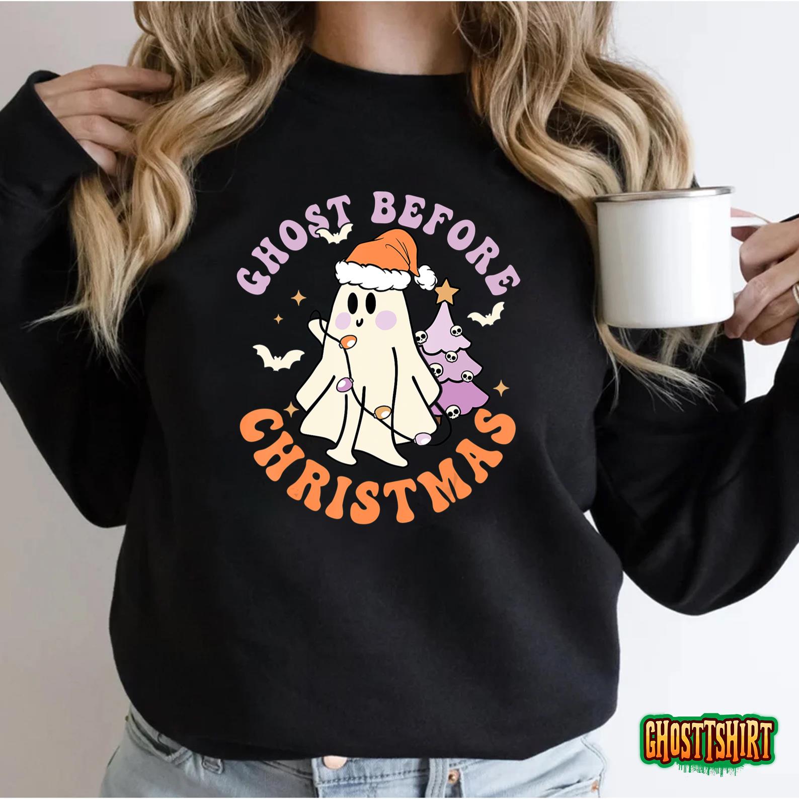 Ghost Before Christmas Retro Halloween Xmas Spooky Season T-Shirt