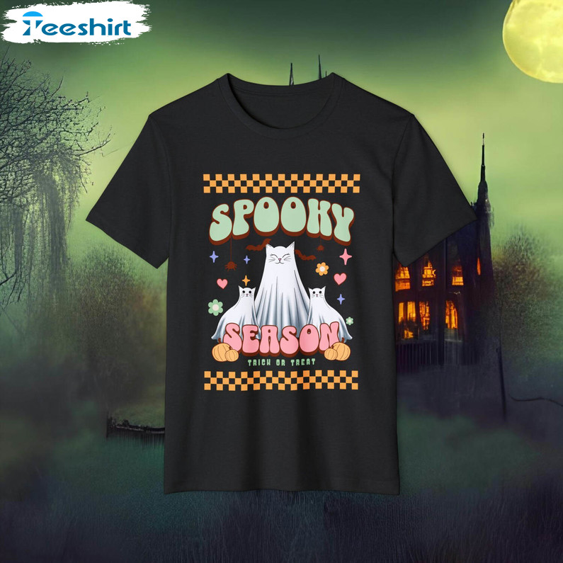 Ghost Cats Spooky Season Shirt, Hauntingly Halloween Crewneck Sweater