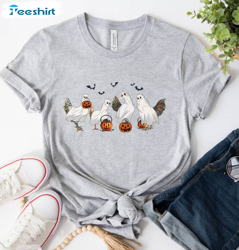 Ghost Chicken Shirt, Halloween Chicken Short Sleeve Unisex Hoodie