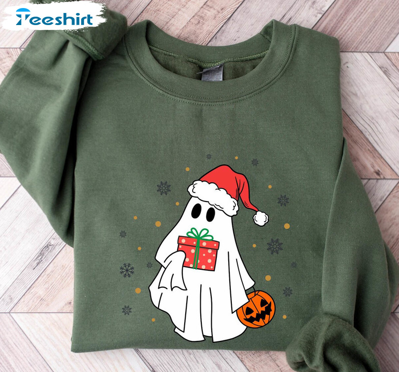 Ghost Santa Sweatshirt, Christmas Unisex Hoodie Long Sleeve