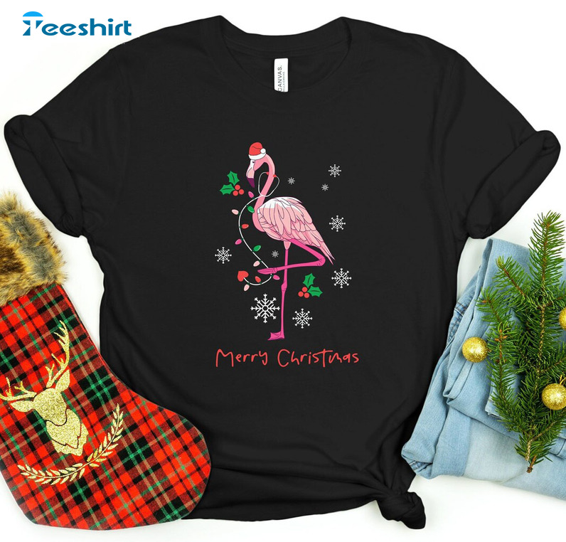 Gift Shirt For Flamingo Christmas, Sweatshirt Hoodie Long Sleeve Women’s T-Shirt