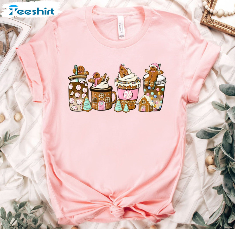 Gingerbread Coffee Shirt, Christmas Sweets Snow Unisex T-shirt Crewneck