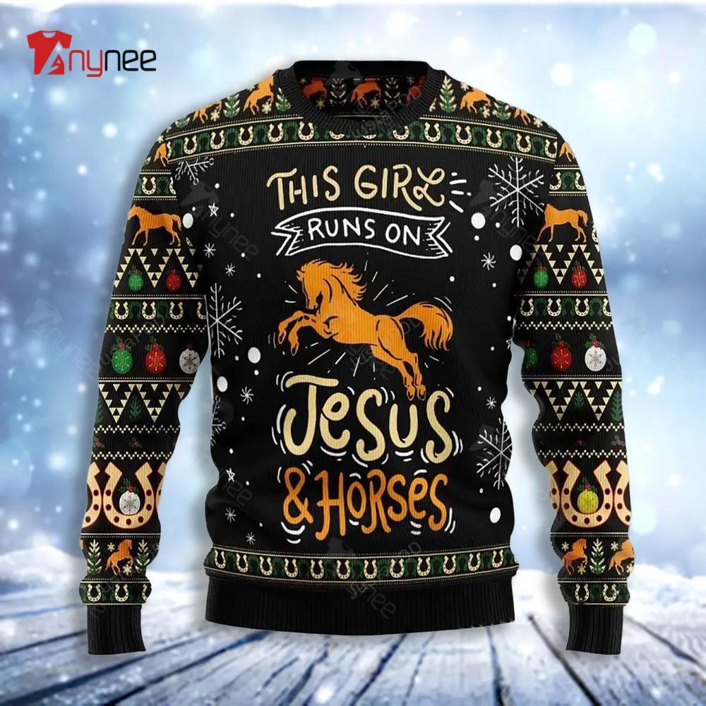 Girls Run On Jesus And Horses Ugly Christmas Sweater- Best Christmas Gifts 2023