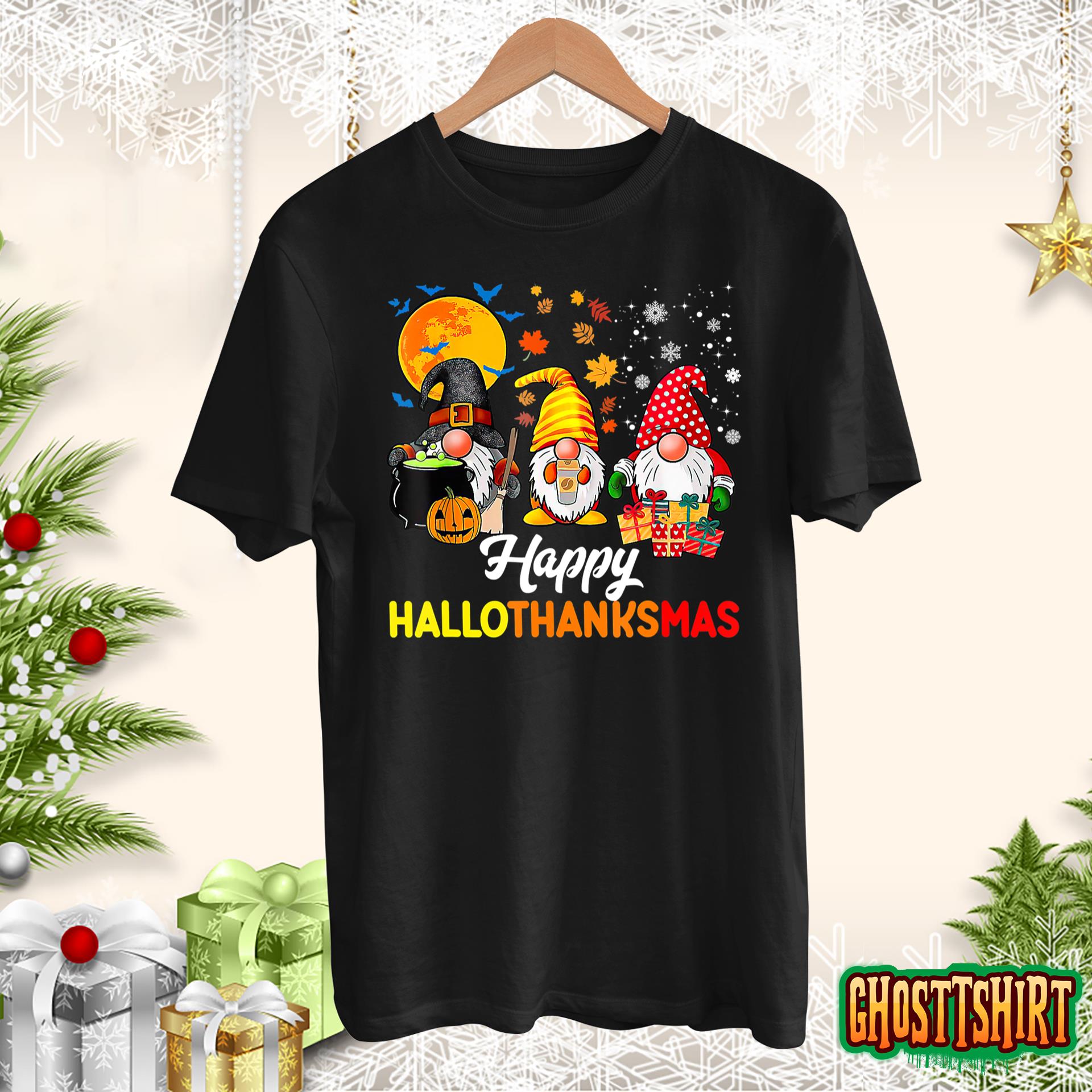 Gnomes Halloween Thanksgiving Christmas Happy Hallothanksmas Hoodie