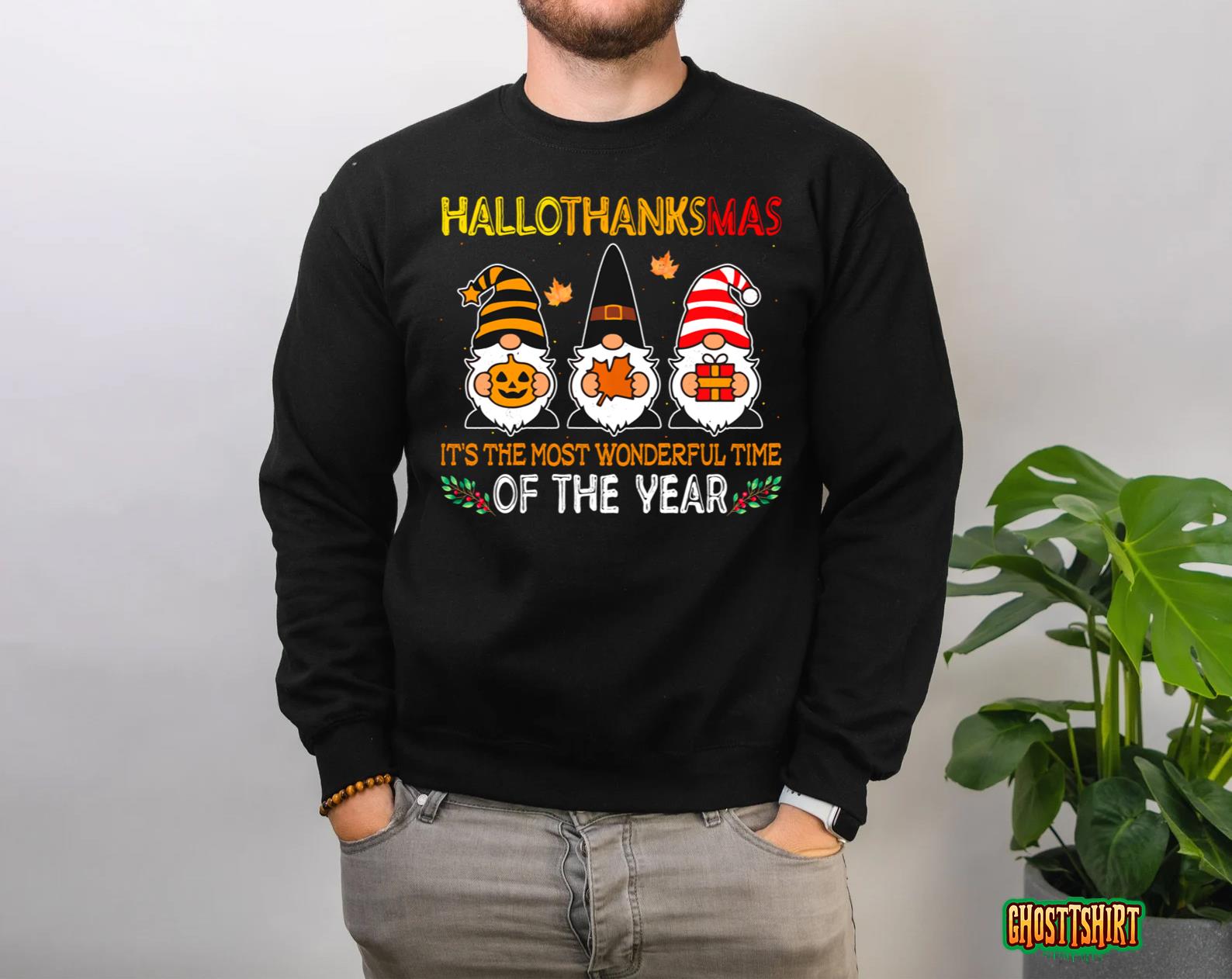 Gnomes Lover Halloween Merry Christmas Happy Hallothanksmas Sweatshirt