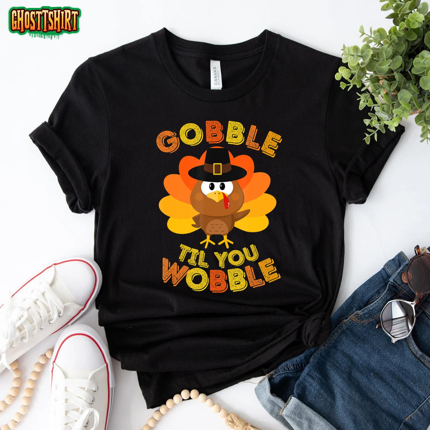 Gobble Til You Wobble Shirt Baby Outfit Toddler Thanksgiving T-Shirt