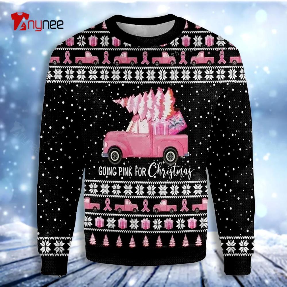 Going Pink For Christmas Breast Cancer Awareness Christmas Ugly Christmas Sweater- Best Christmas Gifts 2023