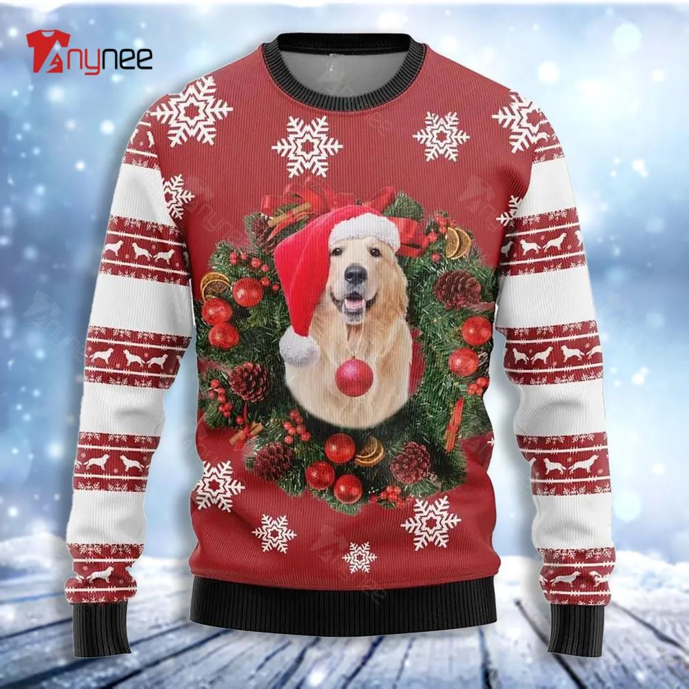 Golden Retriever Christmas Wreath Ugly Christmas Sweater- Best Christmas Gifts 2023