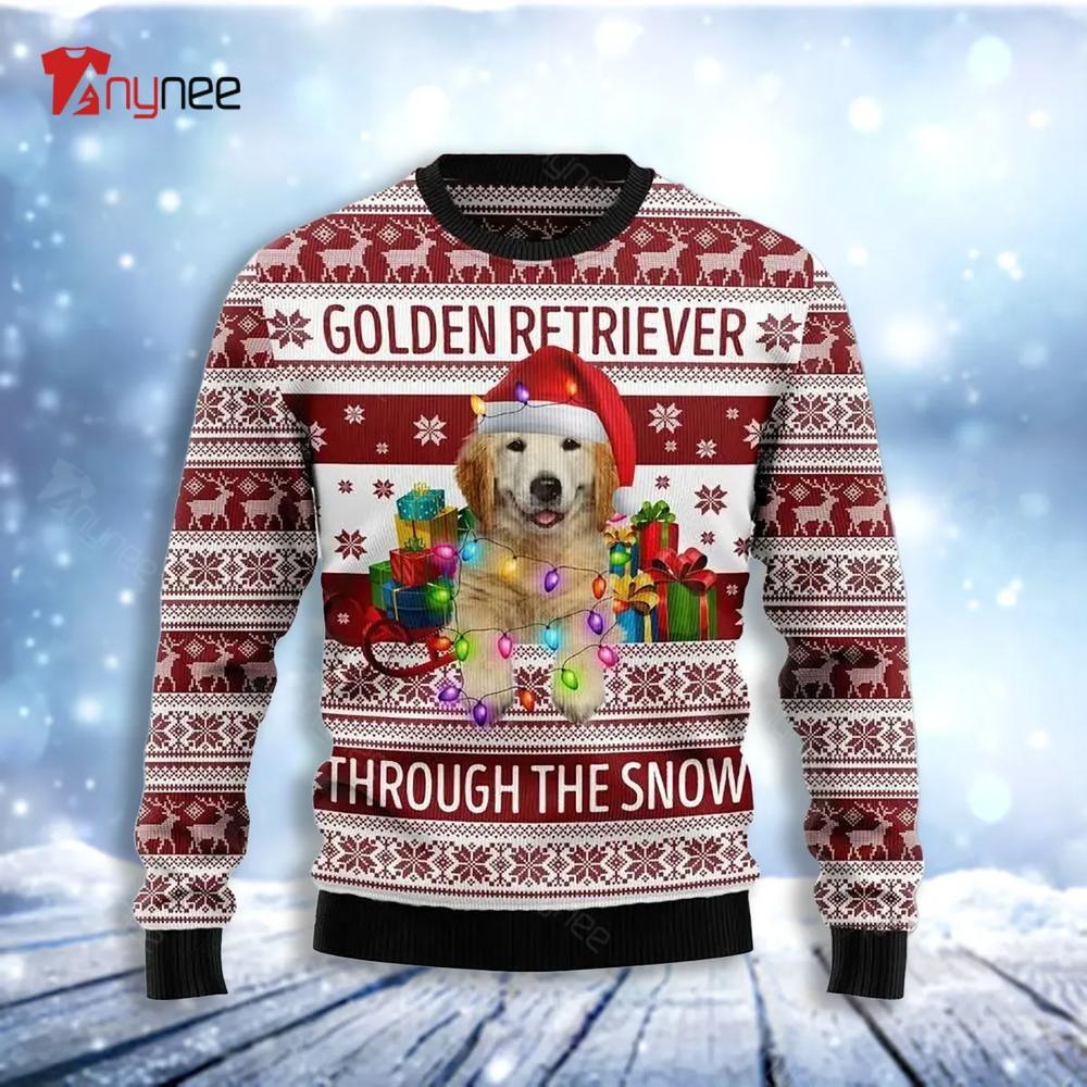 Golden Retriever Through The Snow Ugly Christmas Sweater- Best Christmas Gifts 2023