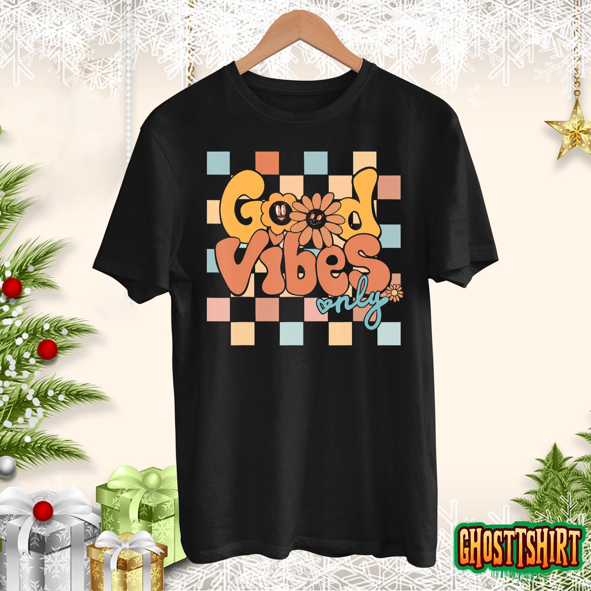 Good Vibes Only Retro Happy Face Groovy Flower Hippie Hoodie