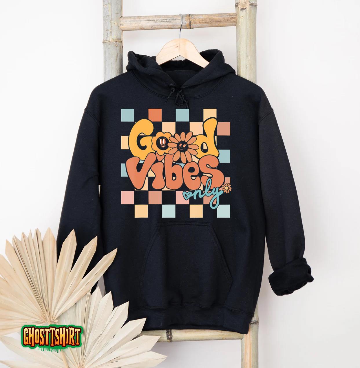 Good Vibes Only Retro Happy Face Groovy Flower Hippie Hoodie