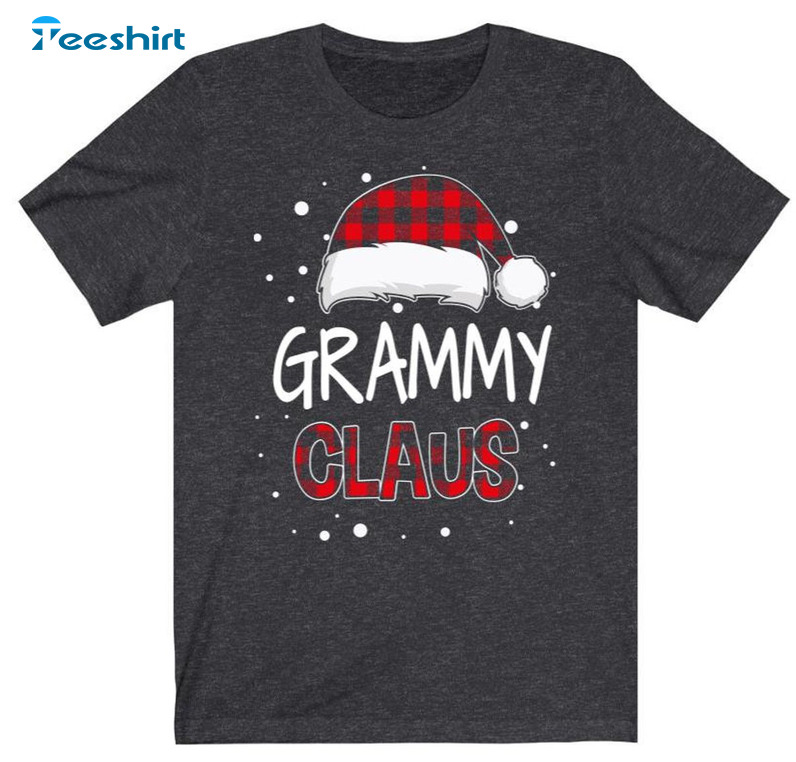 Grammy Claus Christmas Sweatshirt, Buffalo Plaid Santa Hat Short Sleeve Tee Tops