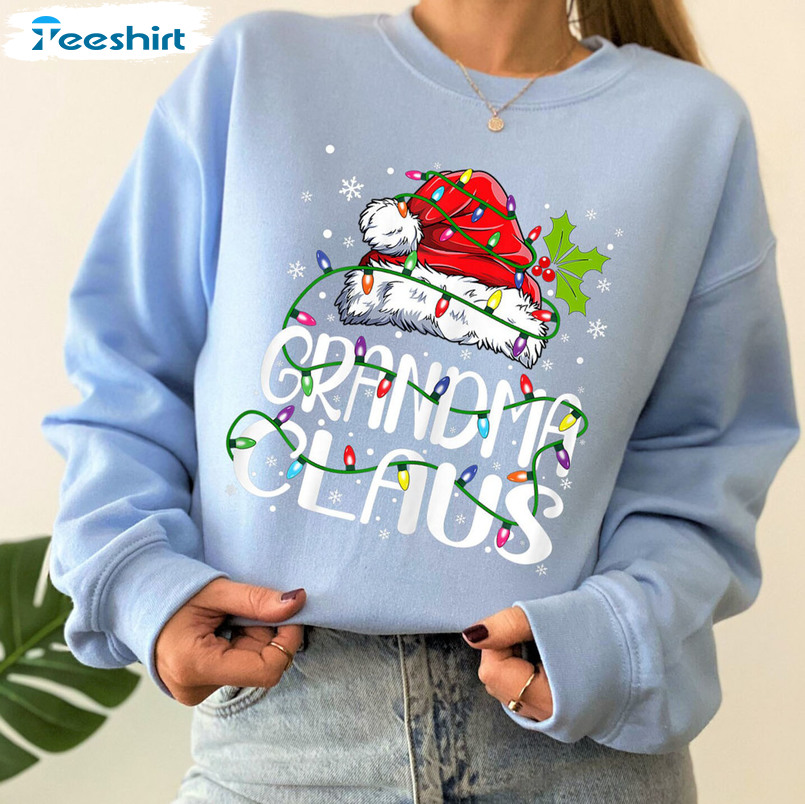 Grandma Claus Sweatshirt, Christmas Santa Hat Crewneck Short Sleeve