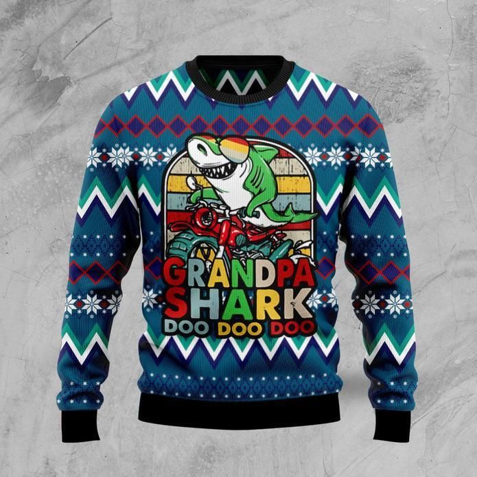 Grandpa Shark Dododo Ugly Christmas Sweater | Unisex | Full Size | Adult | Colorful | US3828- Best Christmas Gifts 2023