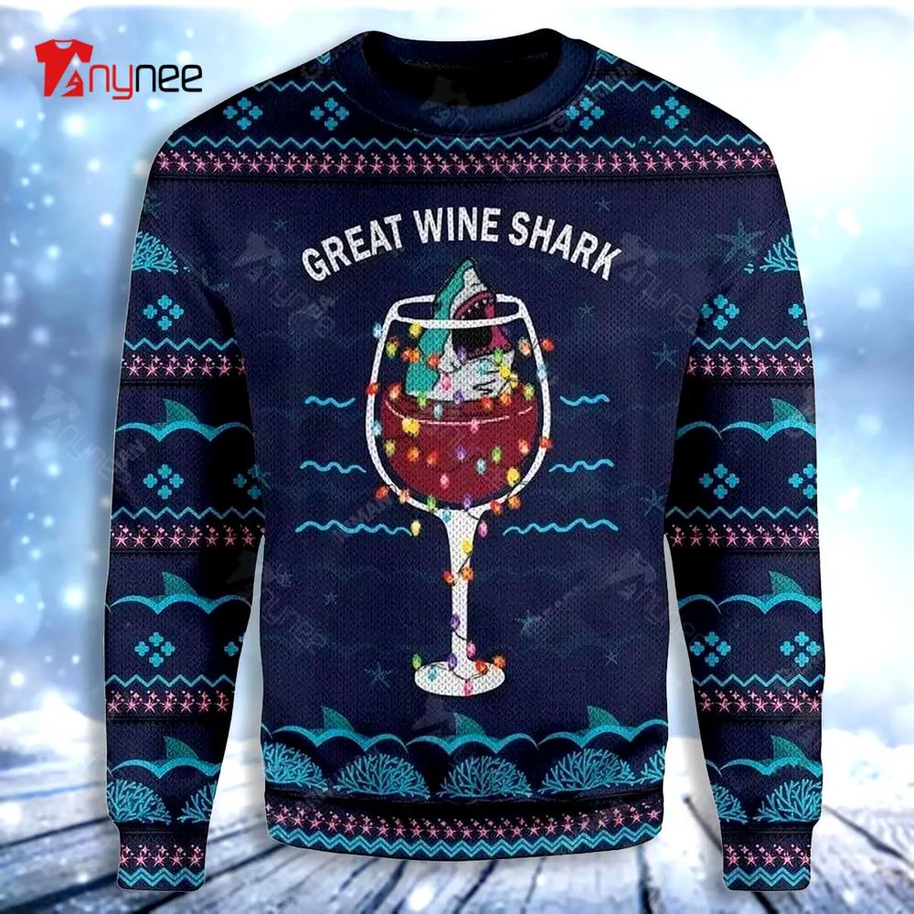 Great Wine Shark Ugly Christmas Sweater- Best Christmas Gifts 2023