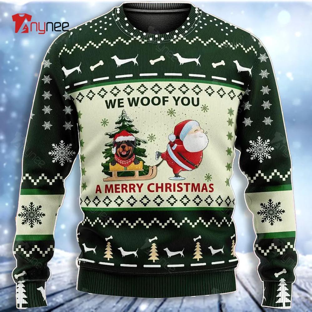 Green Red Rottweiler We Woof You A Merry Christmas And Hoodie Ugly Christmas Sweater- Best Christmas Gifts 2023