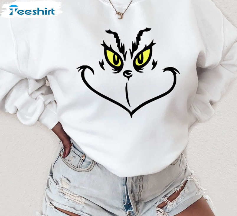 Grinch Face Sweatshirt, Christmas Party Crewneck Unisex Hoodie