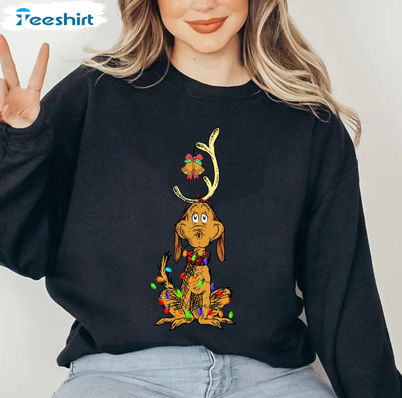 Grinch Max Dog Reindeer Sweatshirt, Christmas Long Sleeve Tee Tops