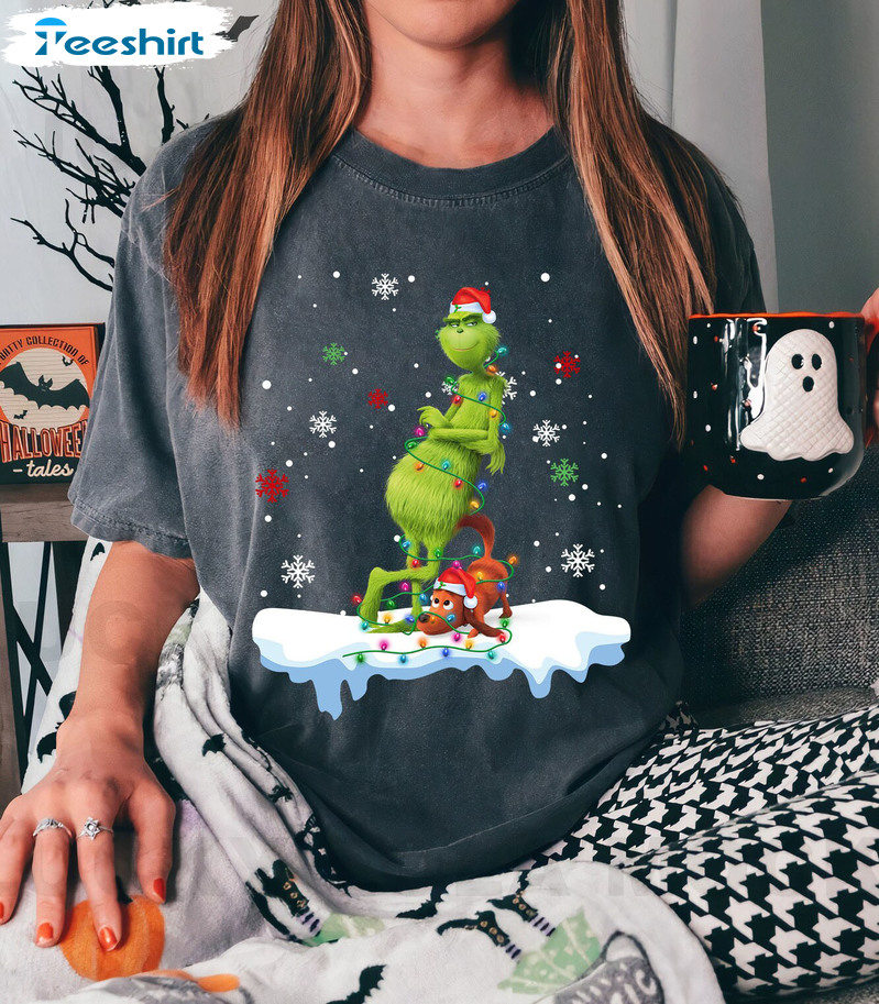 Grinch Max Dog Shirt, Christmas Lights Long Sleeve Unisex T-shirt