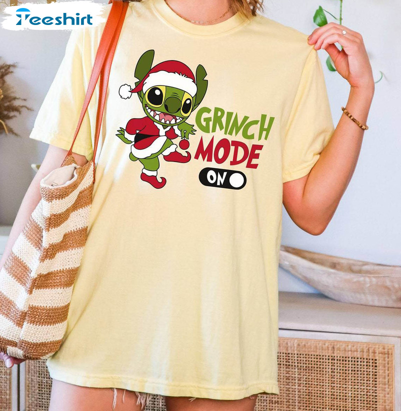 Grinch Mode On Shirt, Santa Hat Christmas Sweater Crewneck