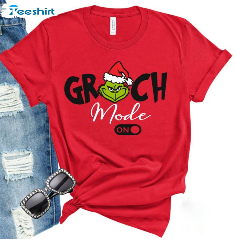 Grinch Mode On Vintage Shirt, Christmas Crewneck Unisex Hoodie