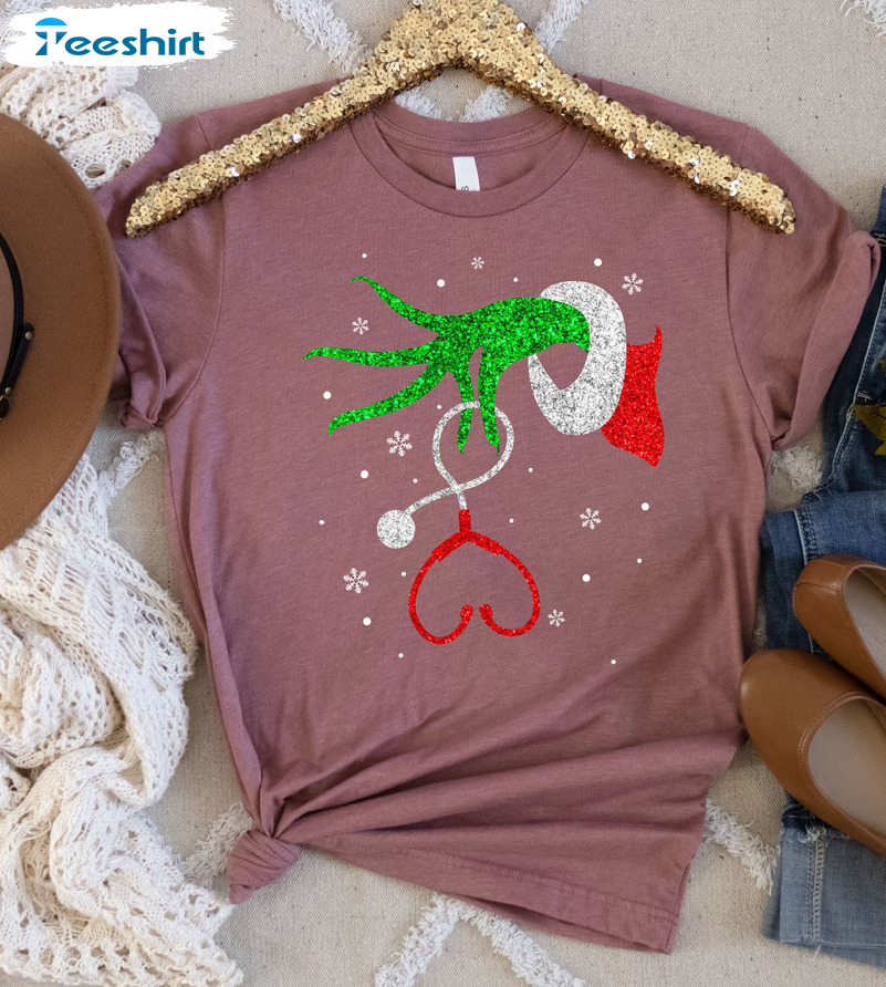 Grinch Nurse Shirt, Christmas Grinch Hand Crewneck Sweatshirt