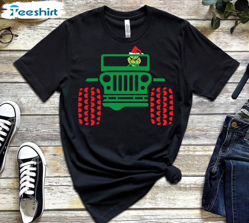 Grinch On Jeep Shirt, Grinch Christmas Unisex Hoodie Long Sleeve