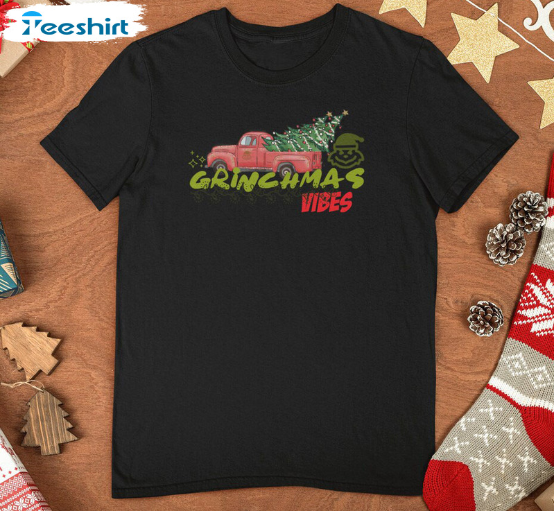 Grinchmas Vibes Shirt, Funny Christmas Short Sleeve Tee Tops