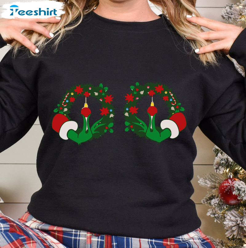 Grinch’s Hands On The Breasts Shirt – Christmas Boobies Sweatshirt Long Sleeve