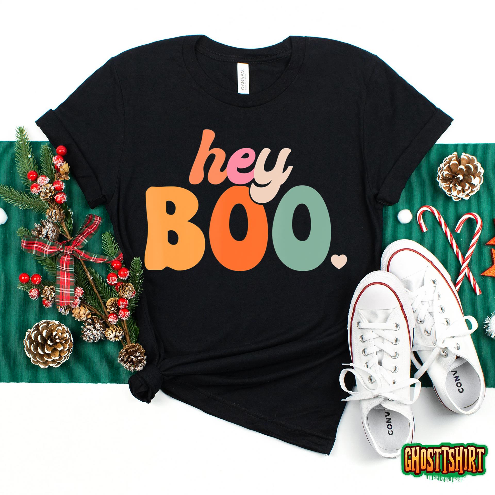 Groovy Ghost Halloween Pumpkin Face Hey Boo Trendy Halloween Sweatshirt