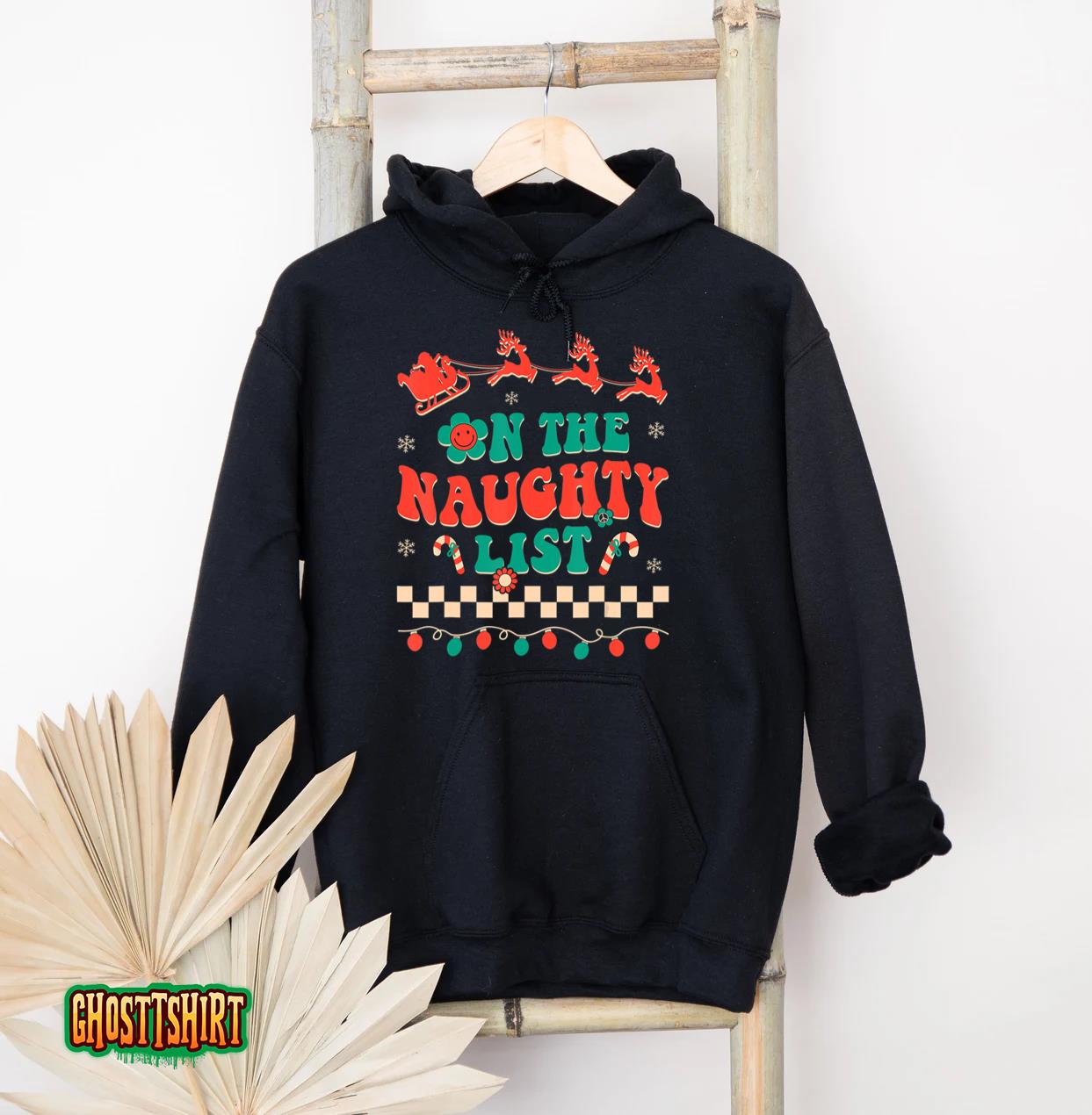 Groovy Merry Christmas Hippie On The Naughty List Xmas Santa Hoodie