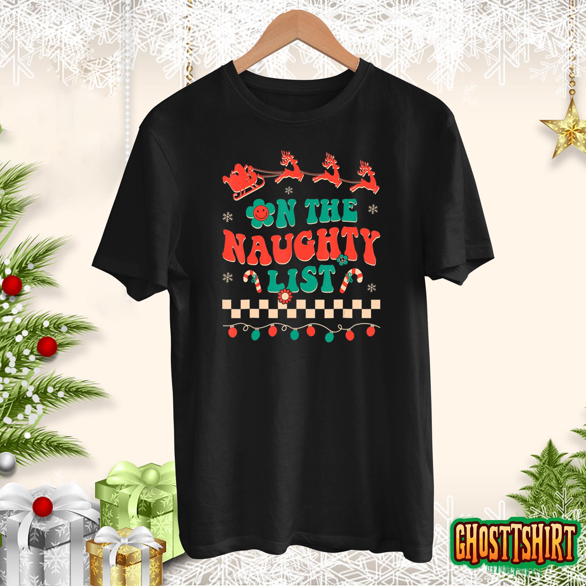 Groovy Merry Christmas Hippie On The Naughty List Xmas Santa Hoodie