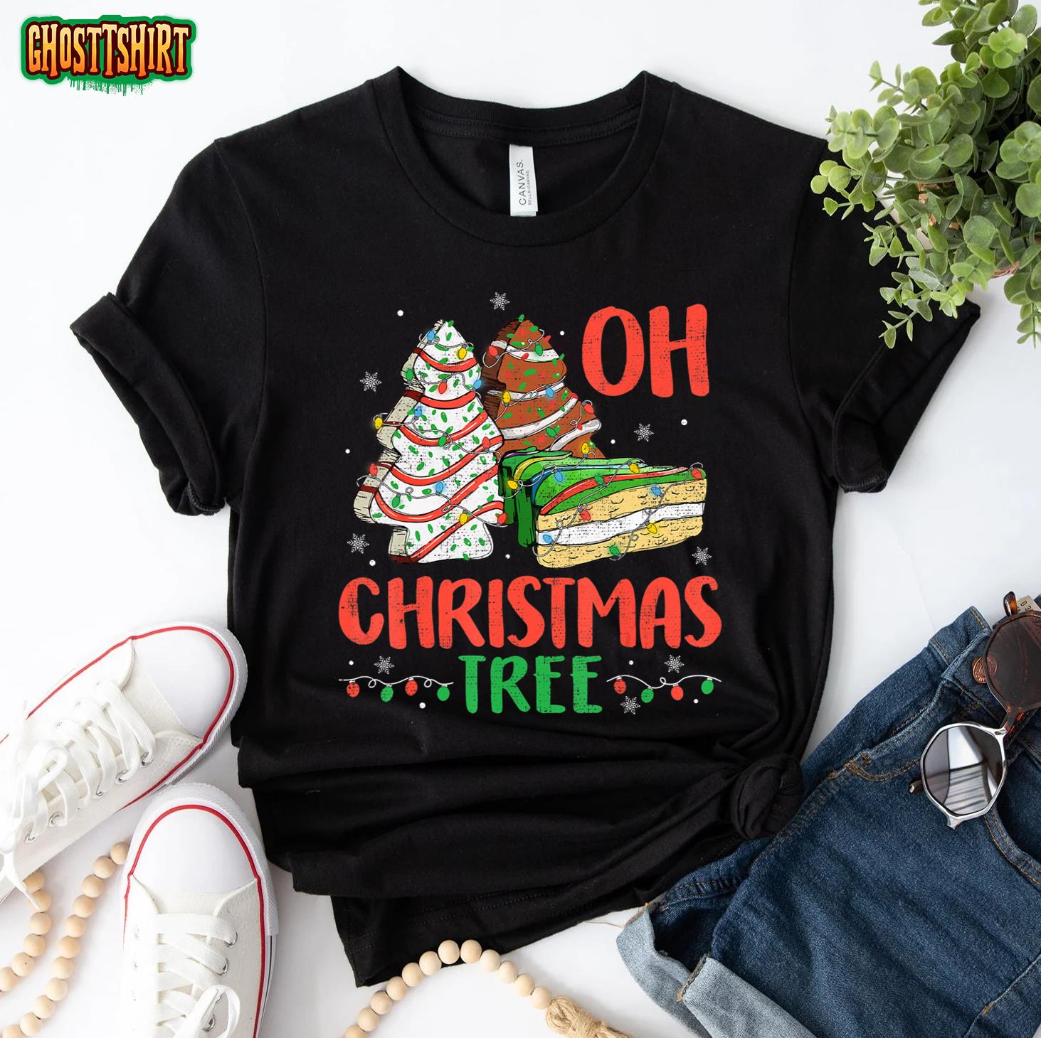 Groovy Oh Christmas Tree Cakes Debbie Becky Jen Cake Lovers T-Shirt