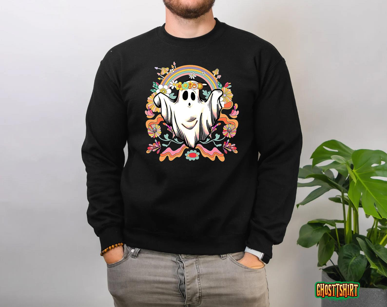 Groovy Vintage Floral Ghost Cute Halloween 2022 Spooky Season Sweatshirt