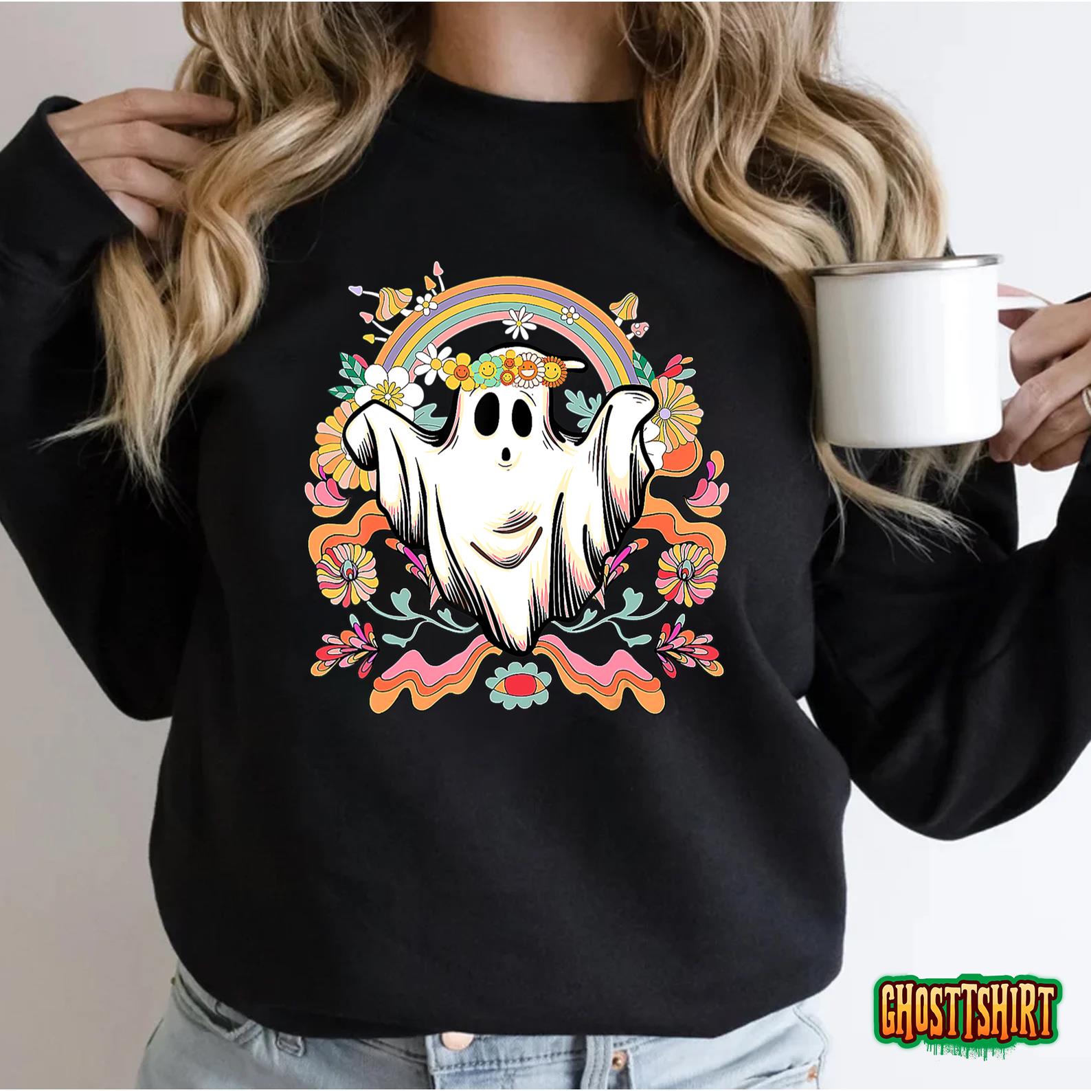 Groovy Vintage Floral Ghost Cute Halloween 2022 Spooky Season Sweatshirt