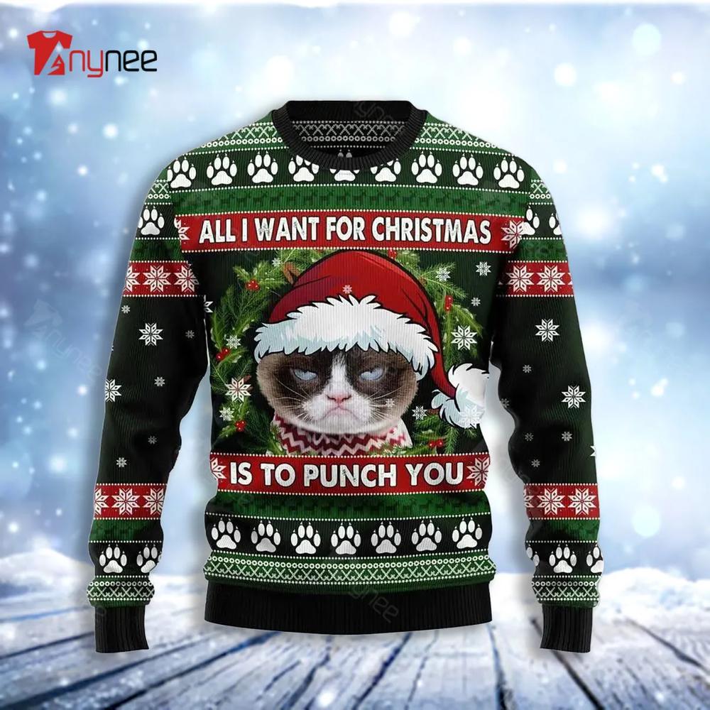 Grumpy Cat Punch You Ugly Christmas Sweater- Best Christmas Gifts 2023