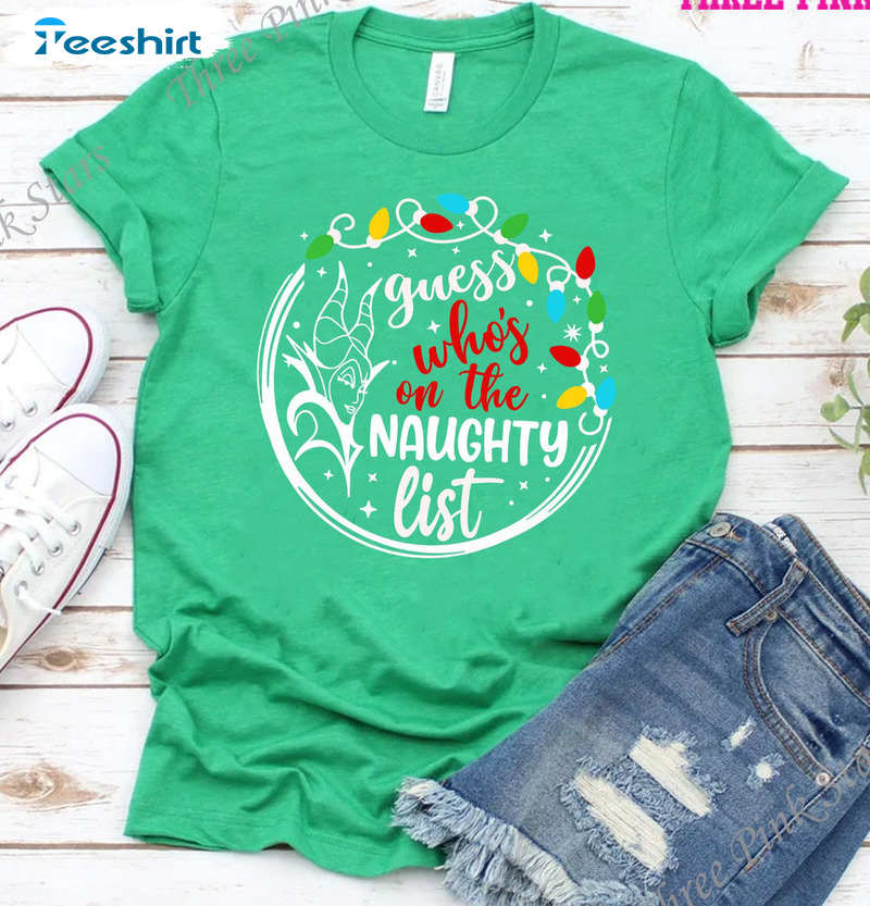 Guess Who’s On The Naughty List Shirt, Christmas Lights Sweater Short Sleeve