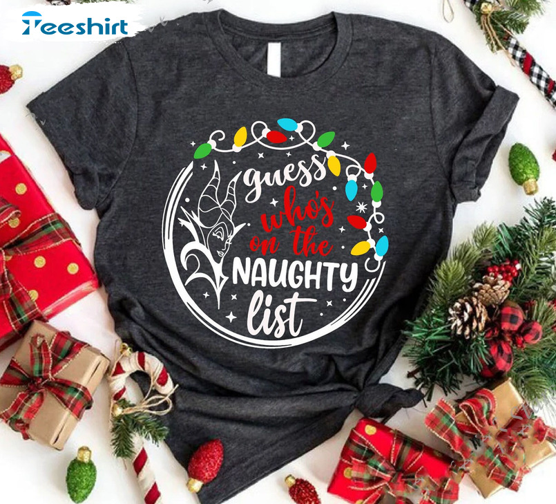 Guess Who’s On The Naughty List Shirt, Christmas Lights Sweater Short Sleeve