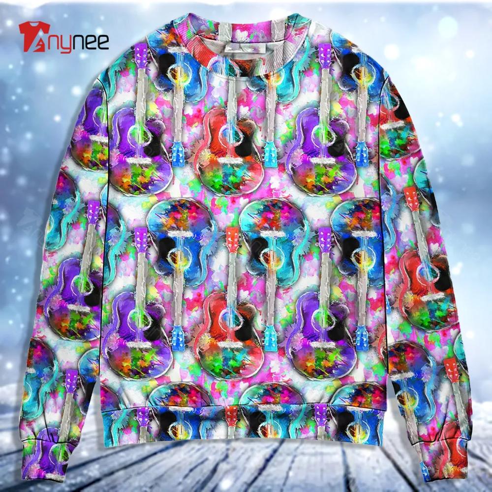 Guitar Mix Color Art Style Ugly Christmas Sweater- Best Christmas Gifts 2023