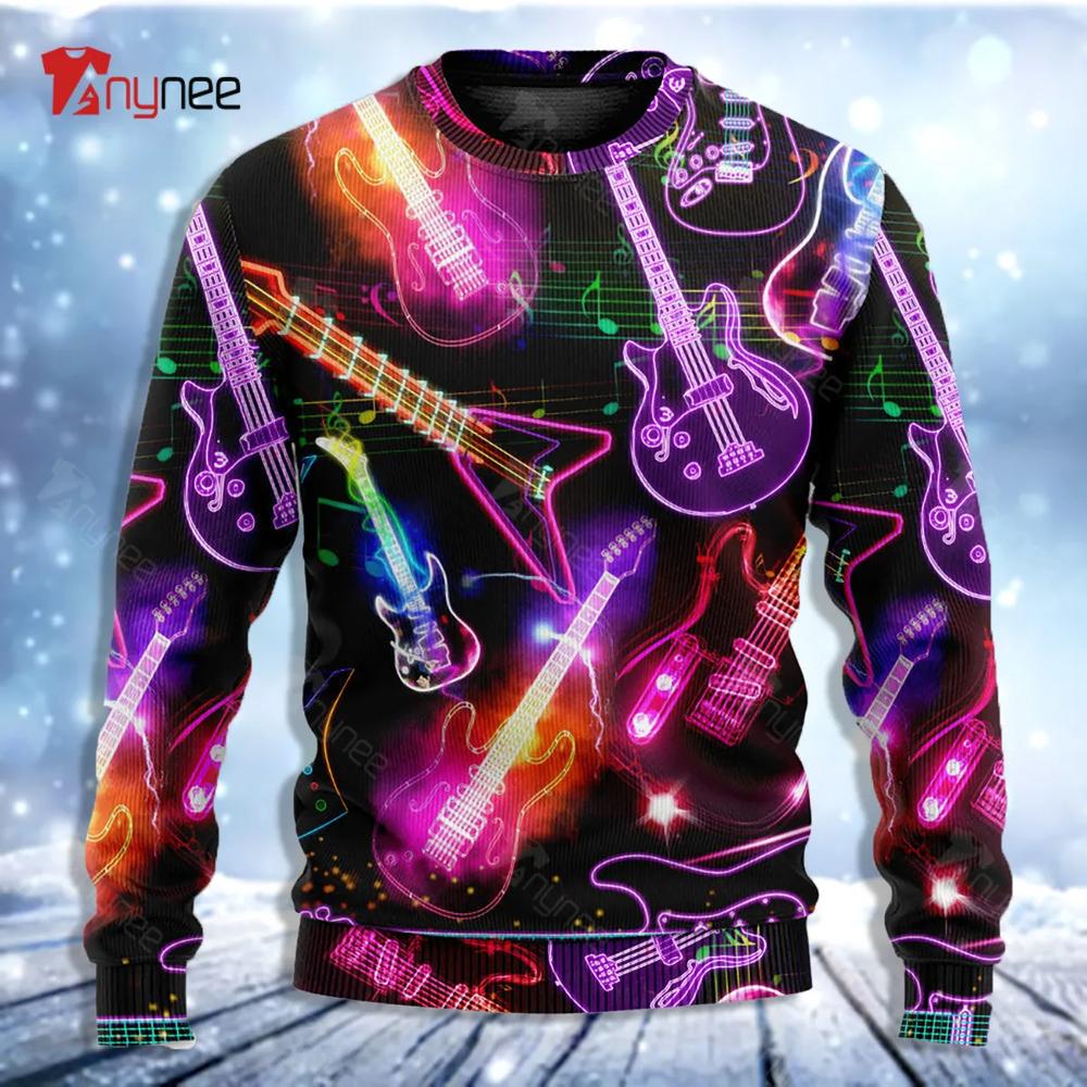 Guitar Neon Amazing Ugly Christmas Sweater- Best Christmas Gifts 2023