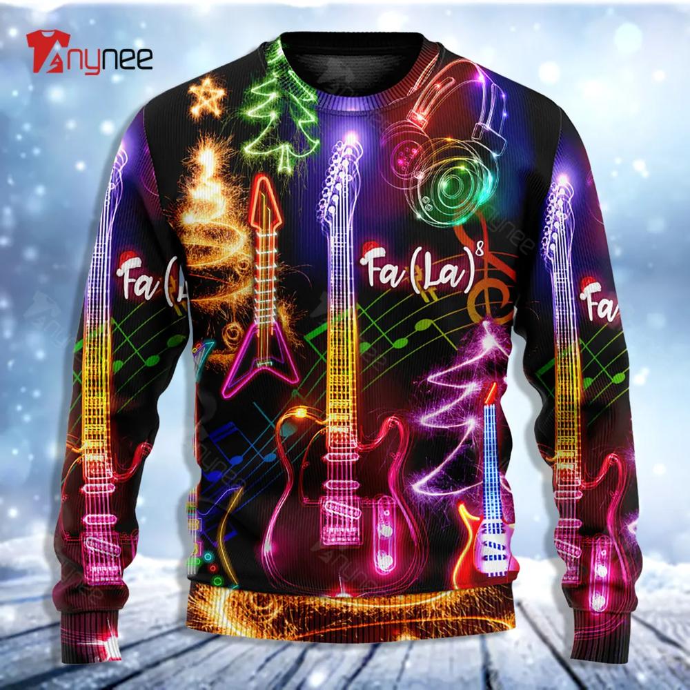 Guitar Tree Happy Glow Light Style Ugly Christmas Sweater- Best Christmas Gifts 2023