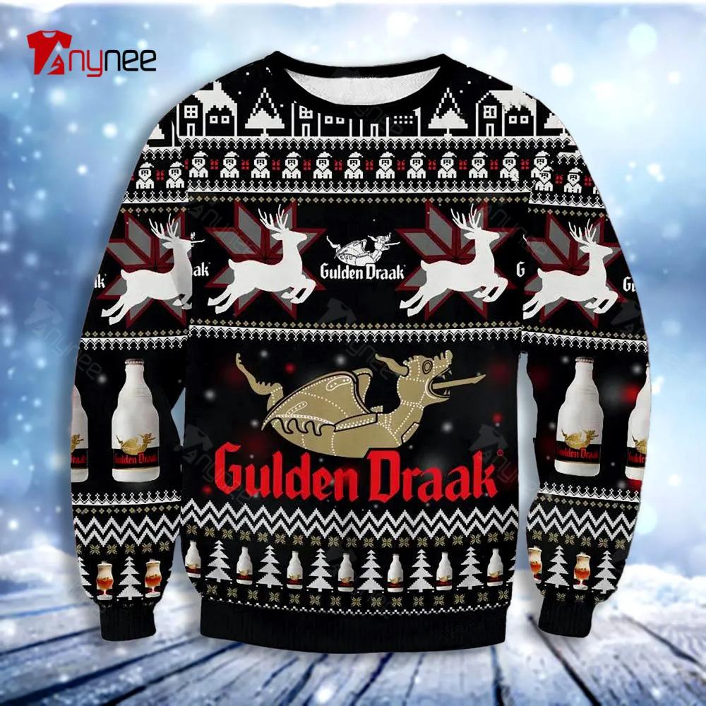 Gulden Draak Beer Reindeer Ugly Christmas Sweater- Best Christmas Gifts 2023